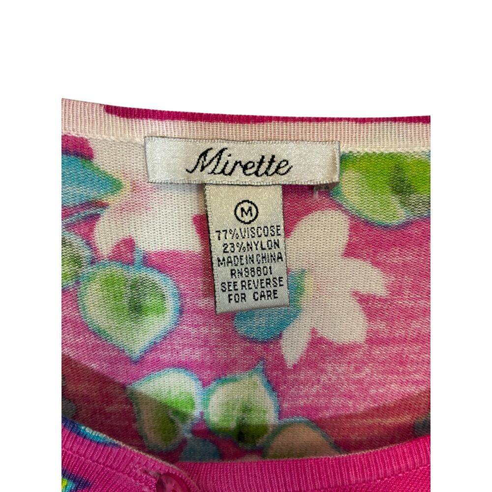 Vintage Mirette Pink Tropical Floral Cardigan Lightweight Sweater Resort Bold - Picture 4 of 5